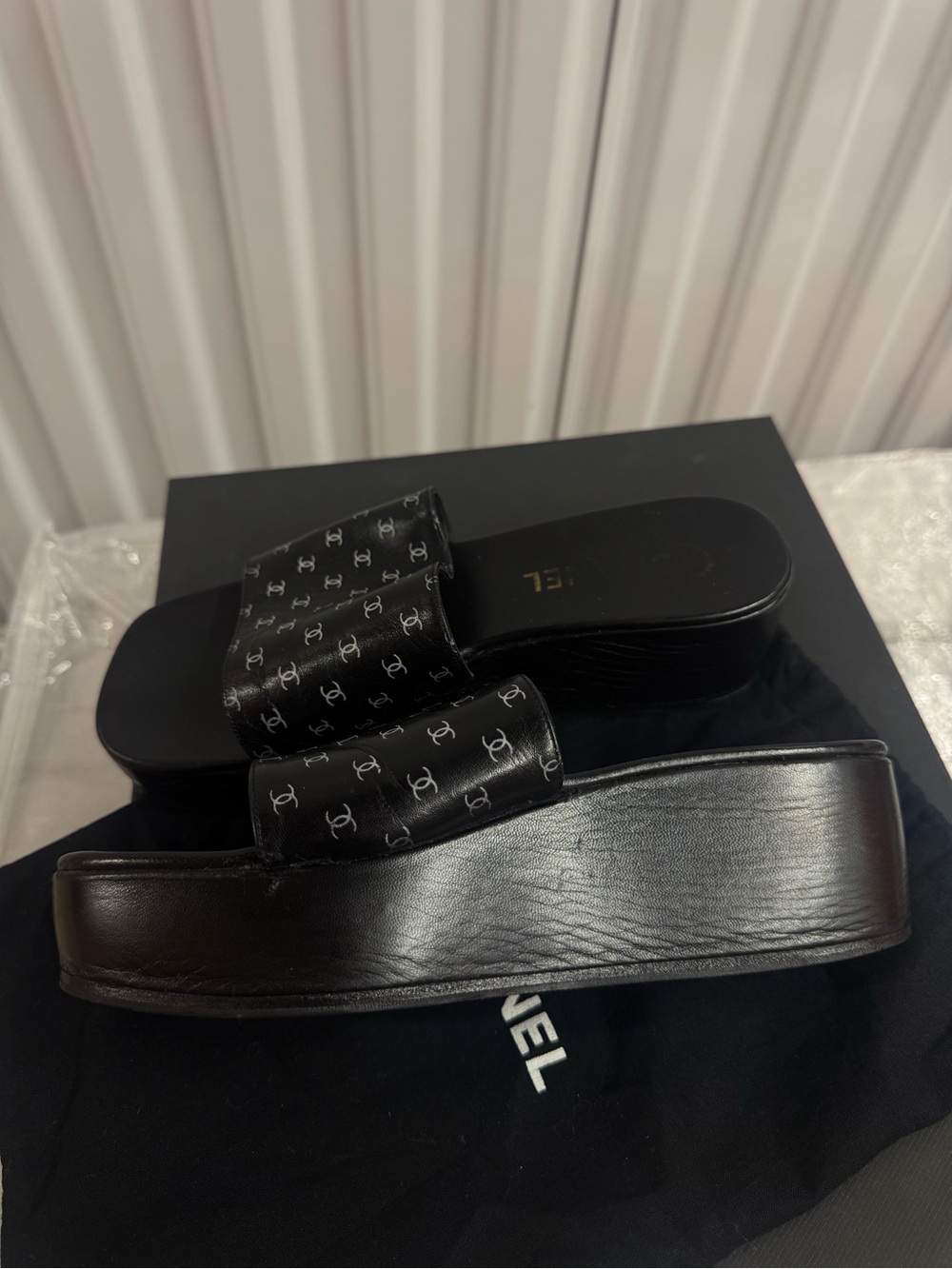 Vintage CHANEL Platform Sandal 90s Y2K 38 RARE FLATFORM LOGO